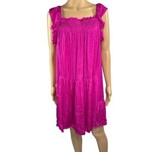 Intimately free people Mini Dress Ruffle Tie Back Tiered Hot Pink‎ Size L